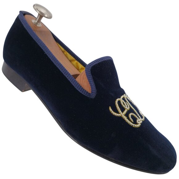 Crockett & Jones Custom English Velvet Slippers Mens 11 Handmade CDH Monogram - Picture 2 of 13